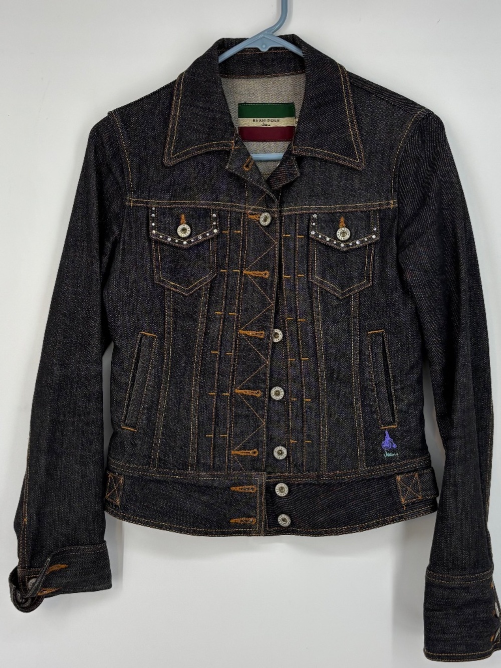 Bean Pole Jeans Size 90 Womens XXS XS Button Front Denim Jacket Black Contrast